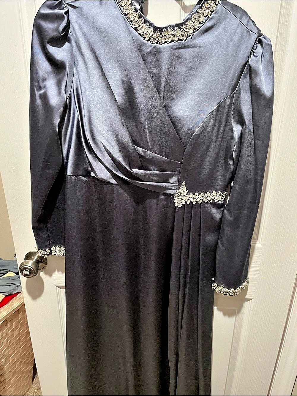 Embellished evening Dress in Gray. Perfect for winter wedding/parties
